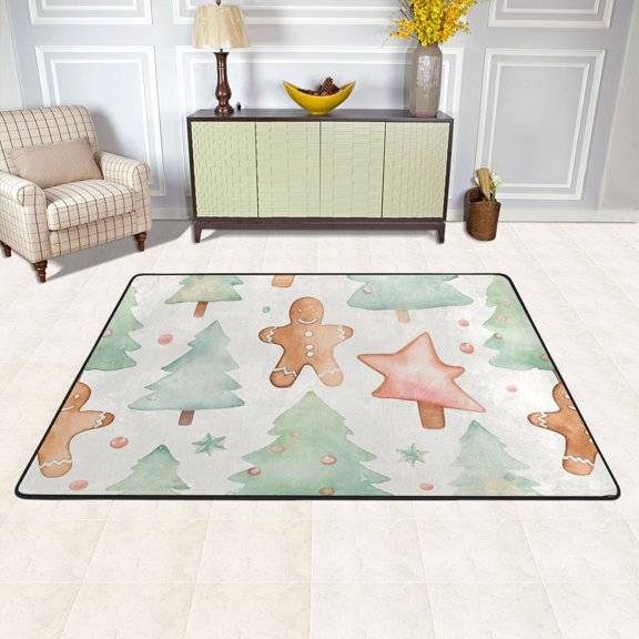 Gingerbread Man Cookies Trees Area Rug Washable 72 x 48 Floor Carpet Mat Non Slip for Bedroom Living Room Kids Room Home Decor