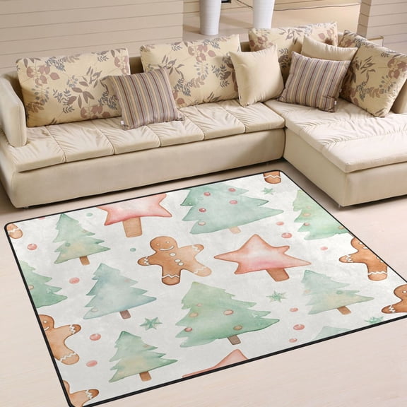 Gingerbread Man Cookies Trees Area Rug Washable 80 x 58 Floor Carpet Mat Non Slip for Bedroom Living Room Home Decor