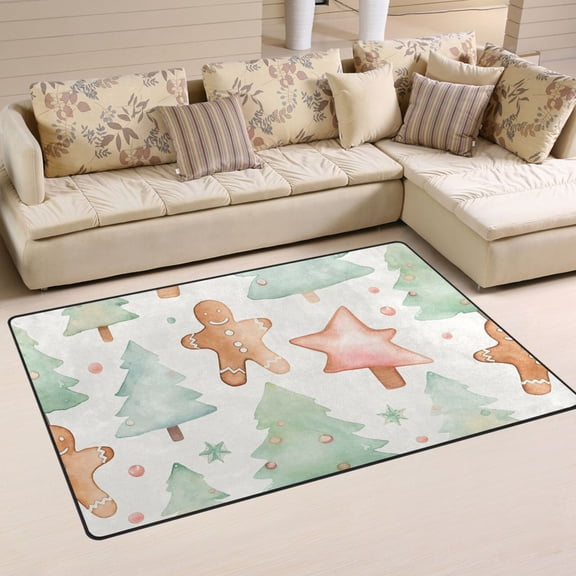 Gingerbread Man Cookies Trees Area Rug Washable Floor Carpet Mat 60 x 39 inch for Bedroom Living Room Kids Room Home Decor