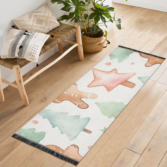Gingerbread Man Cookies Trees Runner Rug Machine Washable Area Rugs Carpet Non Slip Entryway Mat for Bedroom Entryway Front Door