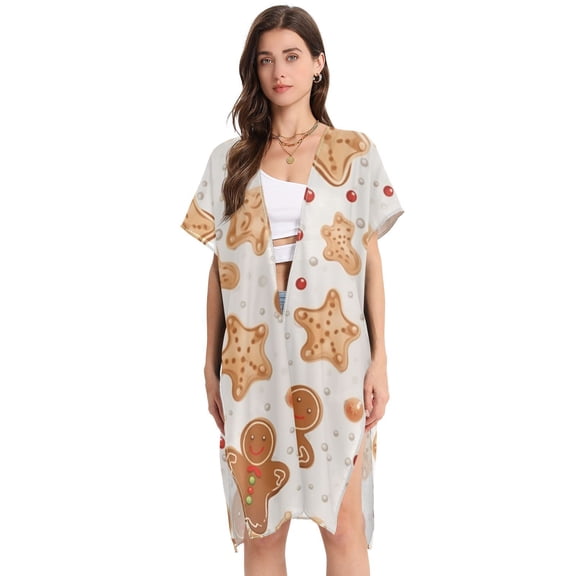 Gingerbread Man Cookies Women Swimsuit Cover up V Neck Beach Dress Short Sleeve Vacation Outfits Swimwear