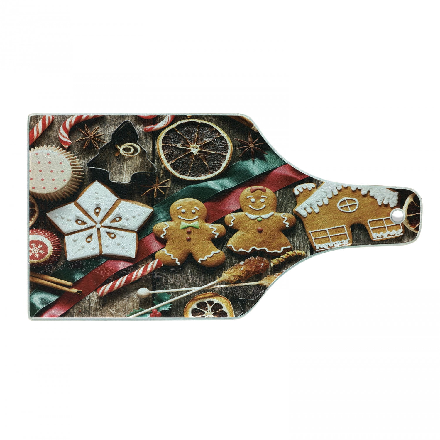 Gingerbread Man Multicolor Glass Rectangular Cutting Board