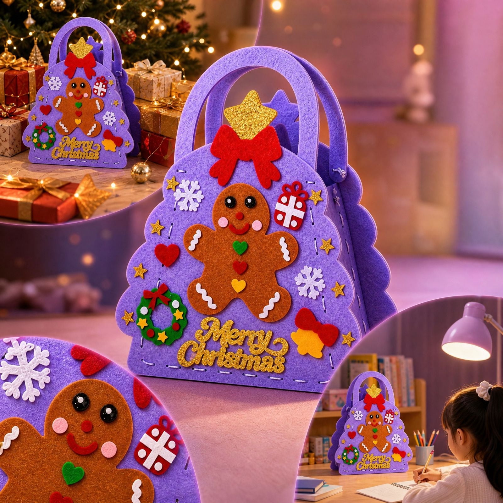 Gingerbread Man DIY Christmas Candy Bag Craft Kit, Holiday Handbag ...