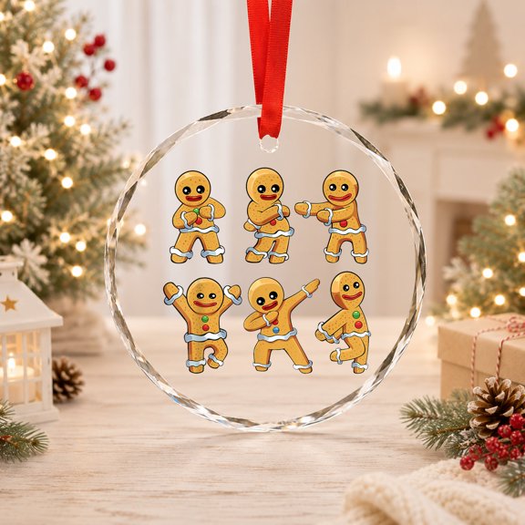 Gingerbread Man Dancing Dabbing Glass Ornament