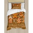 thumbnail image 1 of Gingerbread Man Duvet Cover Set, Funny Watercolor Cookies on Wooden Boards Delicious Xmas Pastry, Decorative 2 Piece Bedding Set with 1 Pillow Shams, Twin Size, Brown Orange White, by Ambesonne, 1 of 3