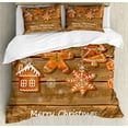 thumbnail image 1 of Gingerbread Man Duvet Cover Set, Funny Watercolor Cookies on Wooden Boards Delicious Xmas Pastry, Decorative 3 Piece Bedding Set with 2 Pillow Shams, King Size, Brown Orange White, by Ambesonne, 1 of 3