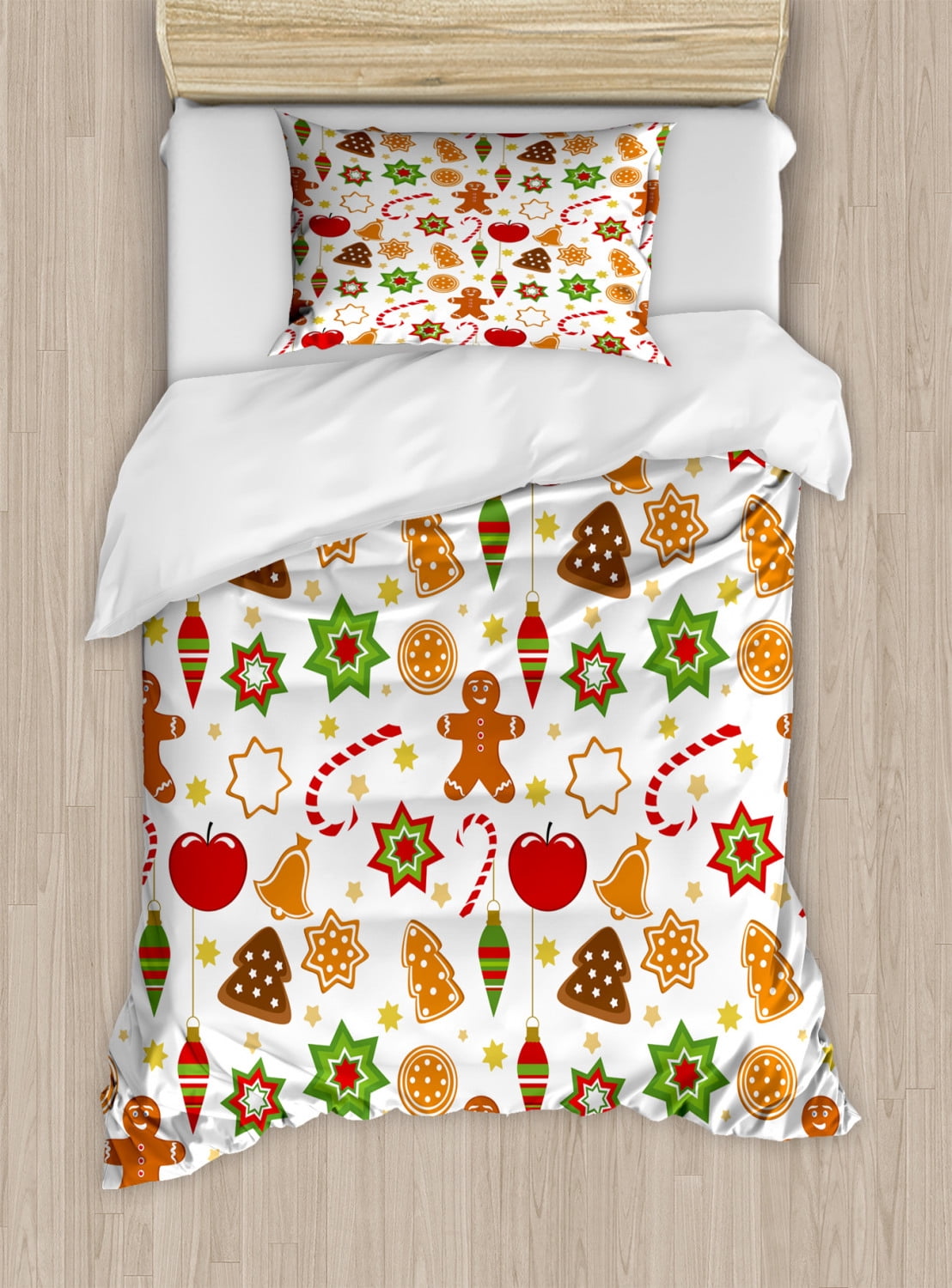 Gingerbread Man Duvet Cover Set Twin Size, Festive Christmas Icons ...