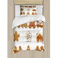 thumbnail image 1 of Gingerbread Man Duvet Cover Set, Vivid Christmas Gingerbread Biscuits Set Snowflake House Tree, Decorative 2 Piece Bedding Set with 1 Pillow Shams, Twin Size, Pale Brown White, by Ambesonne, 1 of 3