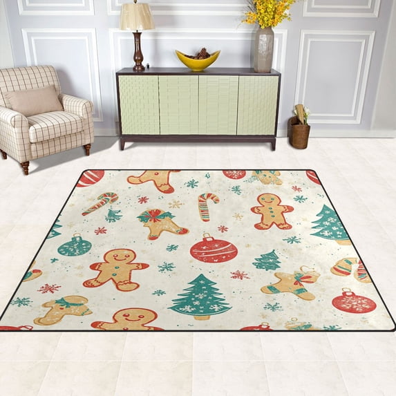 Gingerbread Man Element Design 63''x48'' Plush Memory Foam Bath Mat, Soft, Absorbent, Non Slip, Durable