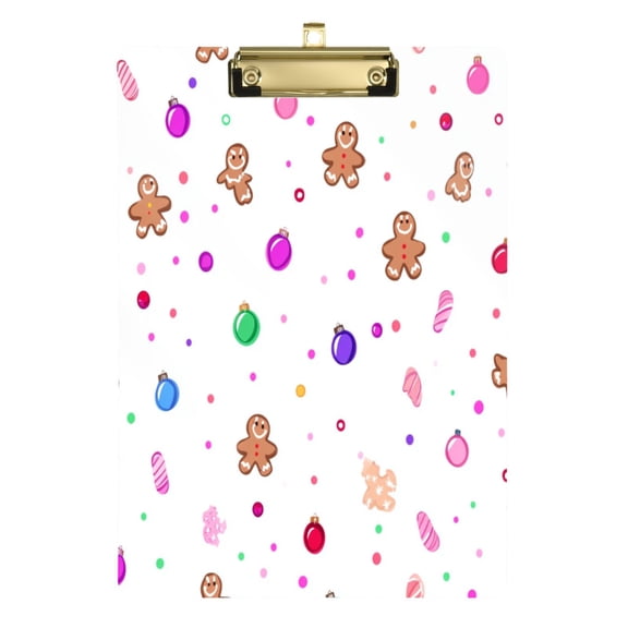 Gingerbread Man Element Pattern 12.5x9in Clipboard, Durable Acrylic with Metal Clip and Wall Hook for Office or Classroom