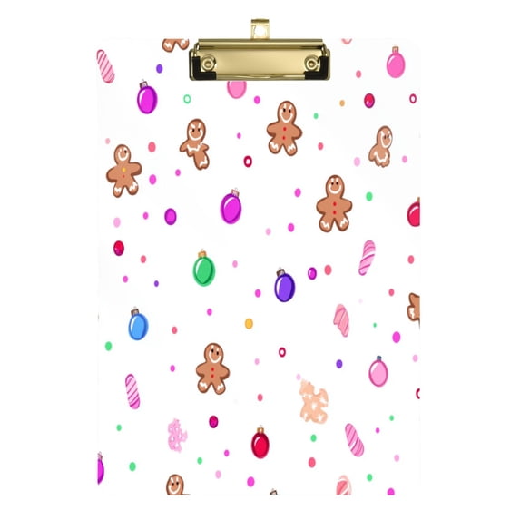 Gingerbread Man Element Pattern 12.5x9in Clipboard, Durable Acrylic with Metal Clip and Wall Hook for Office or Classroom