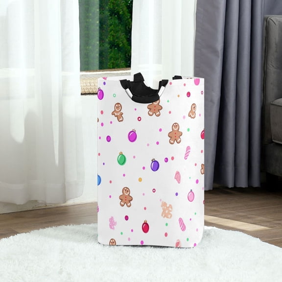 Gingerbread Man Element Pattern Foldable Laundry Hamper 12.6x11x22.7in with Handles for Bathroom Bedroom Storage