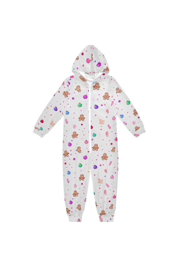Gingerbread Man Element Pattern One Piece Pajamas Soft Jumpsuit Cozy Sleep and Play Romper Zipper and Pockets 12-13Y