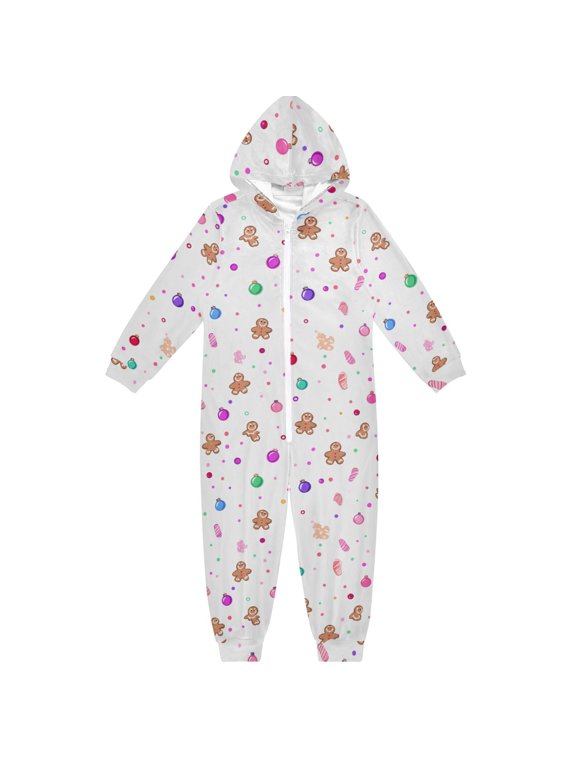 Gingerbread Man Element Pattern One Piece Pajamas Soft Jumpsuit Cozy Sleep and Play Romper Zipper and Pockets 5-6T