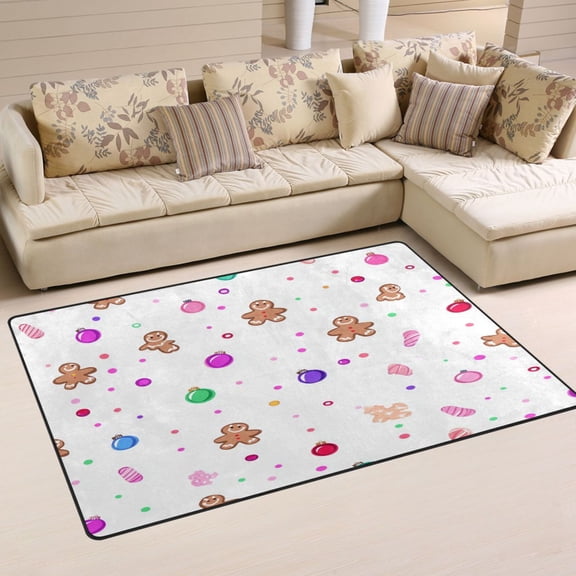 Gingerbread Man Element Pattern Soft Polyester Area Rug 60''x39'', Non Slip, Memory Foam, Water Absorbent