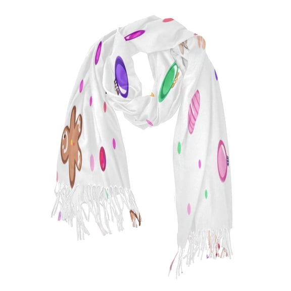 Gingerbread Man Element Pattern Soft Stylish Scarf 86.6''x30.7'' Lightweight and Warm, Breathable