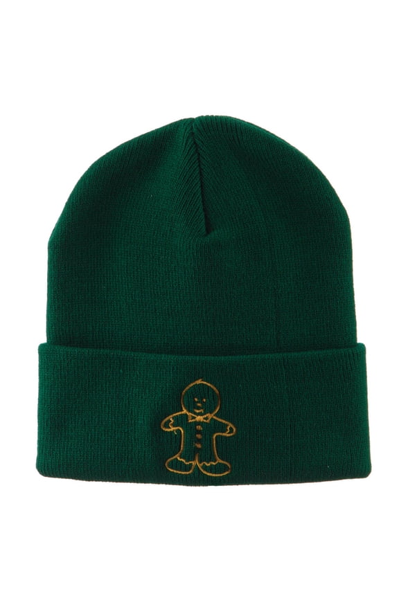 Gingerbread Man Embroidered Long Beanie - Green OSFM