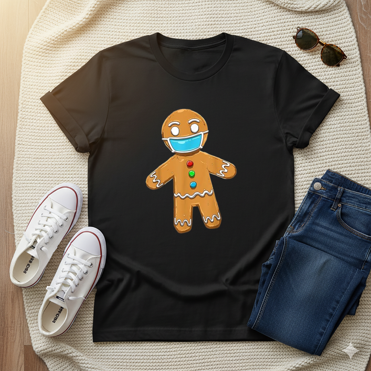 Gingerbread Man Face Mask Christmas Cookie Holiday Gift Unisex Tee