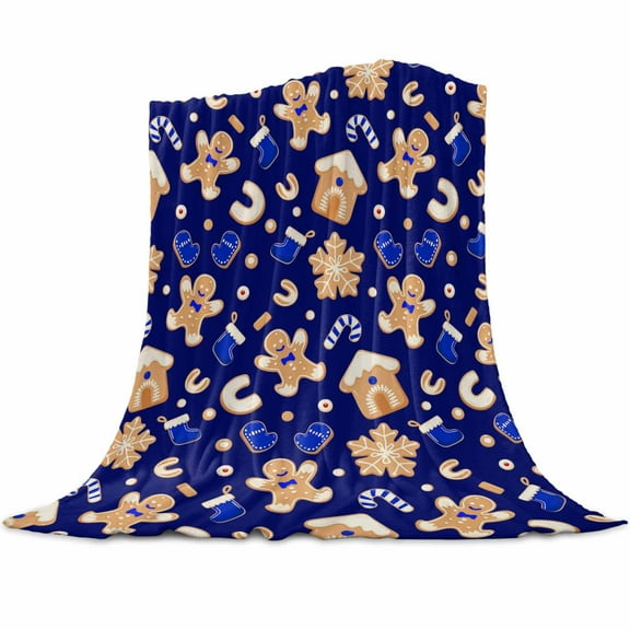 Gingerbread Man Flannel Blanket for Bed,Travel and Camping, Blue Winter Christmas Decoration Super Soft Cozy Blanket for All Seasons 30"x40"