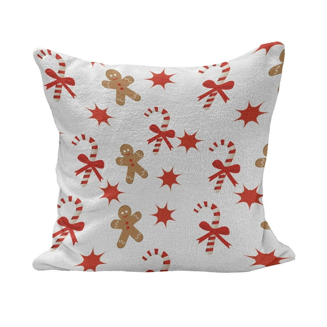 Gingerbread Man Fluffy Throw Pillow Cushion Cover, Candy Cane Bowties Red Star Christmas Cookie Pattern, Rectangle Accent Pillow Case, 36" x 16", Sand Brown Orange, by Ambesonne