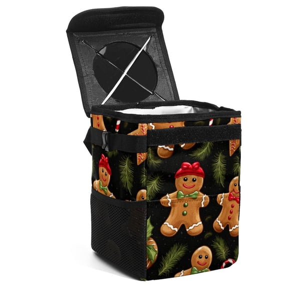 Gingerbread Man Foldable Car Trash Can Mini Trash Can with Lid Leak-Proof Hanging Storage Bag - Car Garbage Can