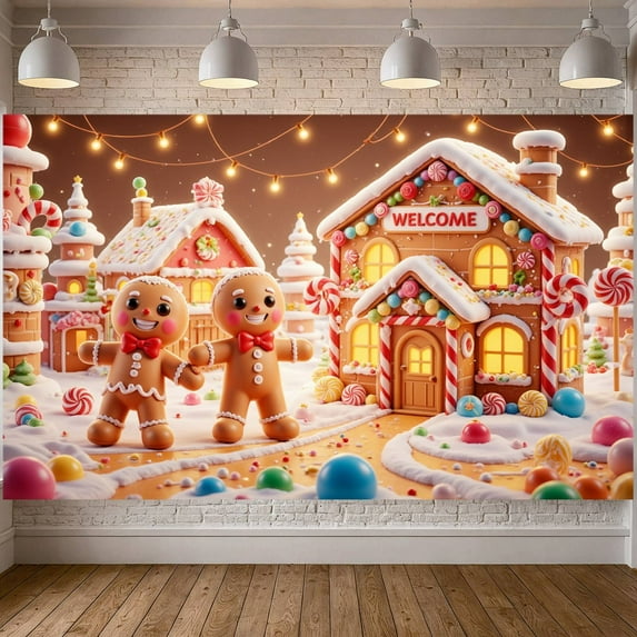 Gingerbread Man Gingerbread Banner Candy Decor Christmas Display Colorful Festive Winter Backdrop for Christmas Party Winter Decoration Family Gathering