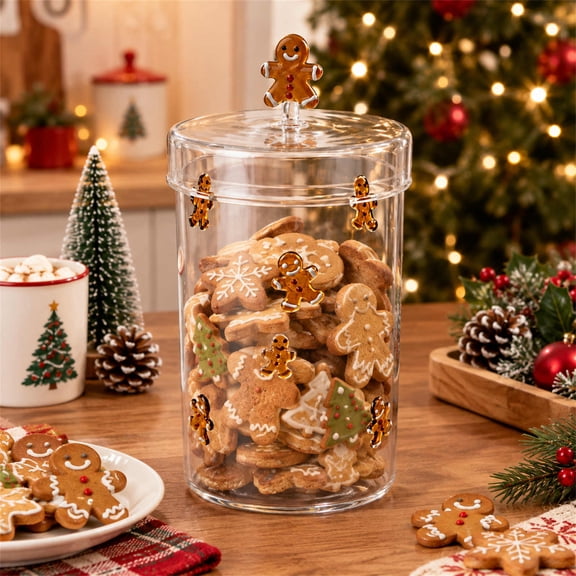 Gingerbread Man Glass Storage Jar with Airtight Lid for Kitchen Countertop, Clear Canister for Cookies Candy Nuts, Holiday Food Container