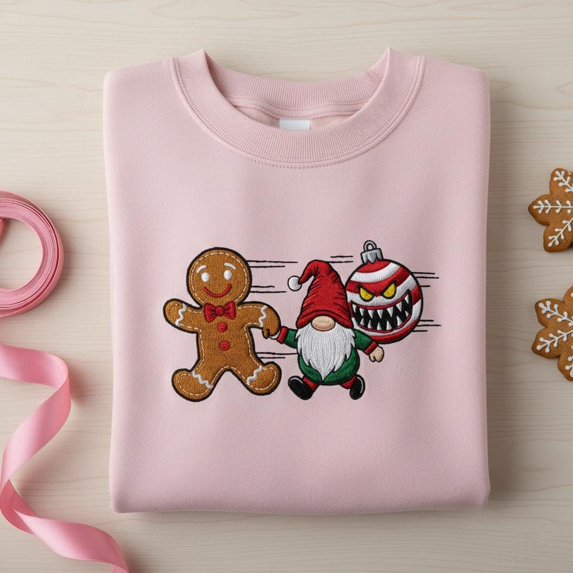 Gingerbread Man Gnome Monster Ornament Embroidered Sweatshirt, Funny Dark Christmas Jumper, Ugly Sweater Party Gift