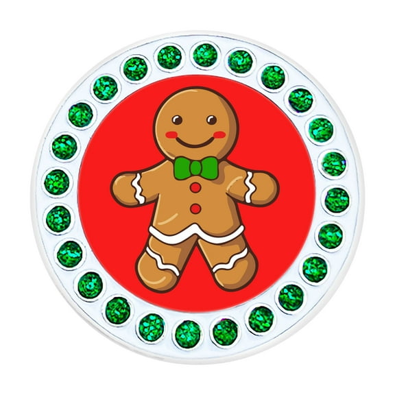 Gingerbread Man Golf Ball Marker With Green Glitter Dots | Magnetic Hat Clip Included