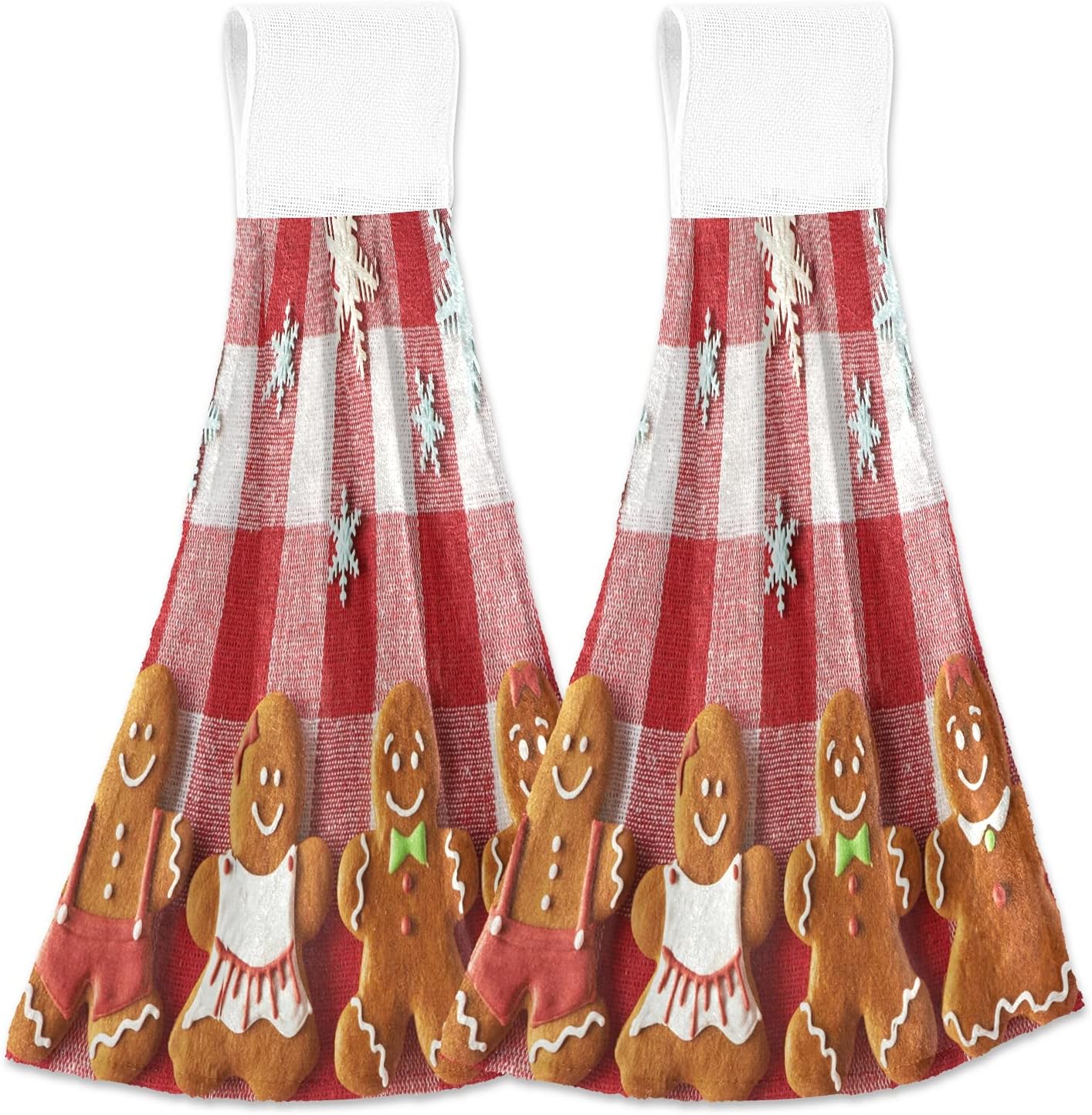 Gingerbread Man Hanging Kitchen Towels 2 Pieces Xmas Snowflake Animal