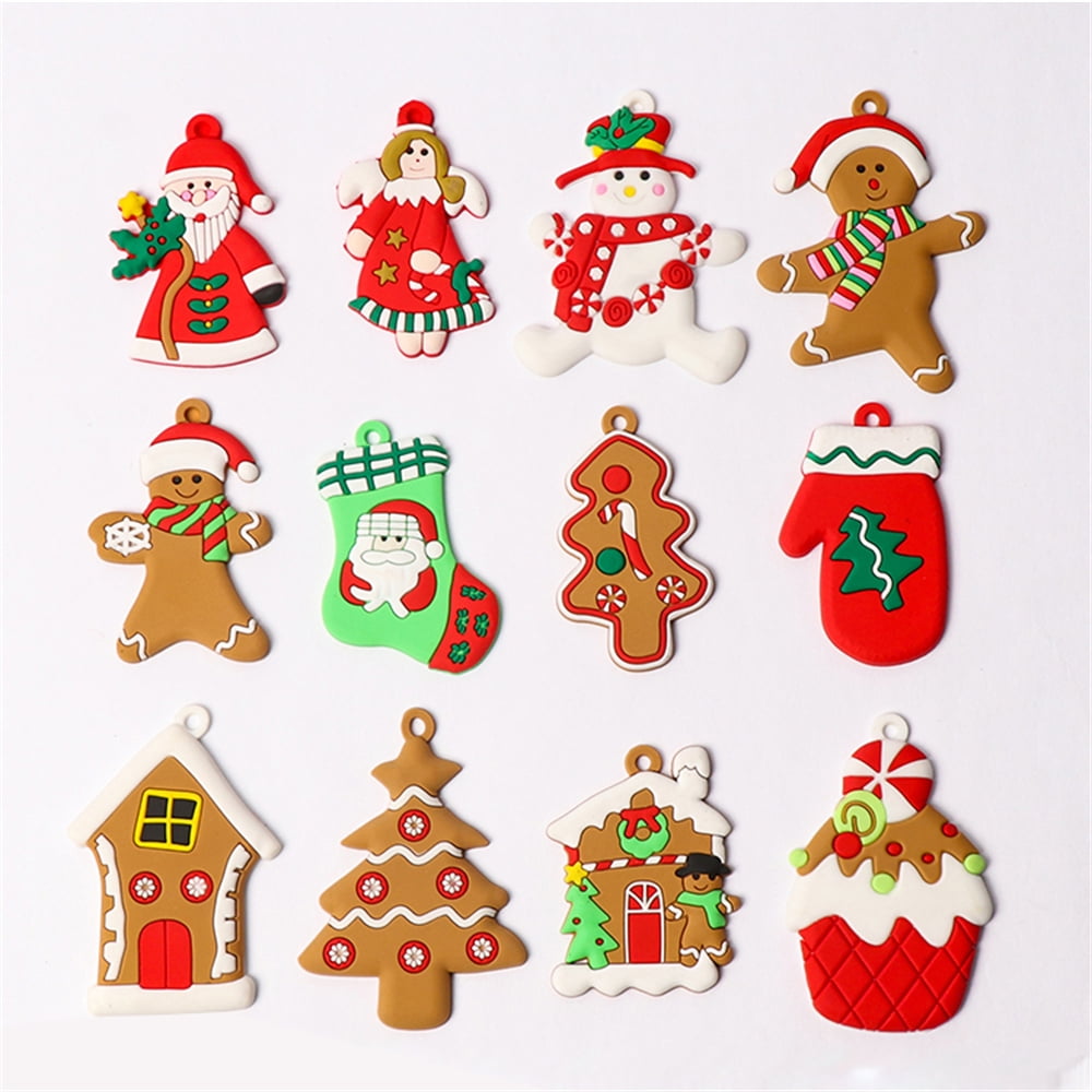 Little Handcrafts 12 Piece Mini Ornaments Set Felt Ornaments | Tiny Tree Decorations Wool Bird Gingerbread Candle Snowman Santa Dog Cat Reindeer