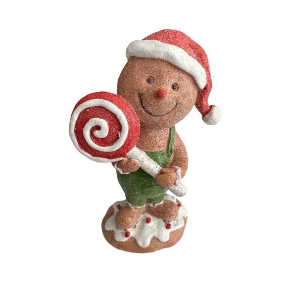 Gingerbread Man Holding Lollipop - 5.5"L