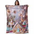 thumbnail image 1 of Gingerbread Man House Christmas Throw Blankets, Winter Teal Pink Soft Fleece Blanket Decorative for Home Sofa Couch Chair Living Bedroom, 40x50 inches,, 1 of 8