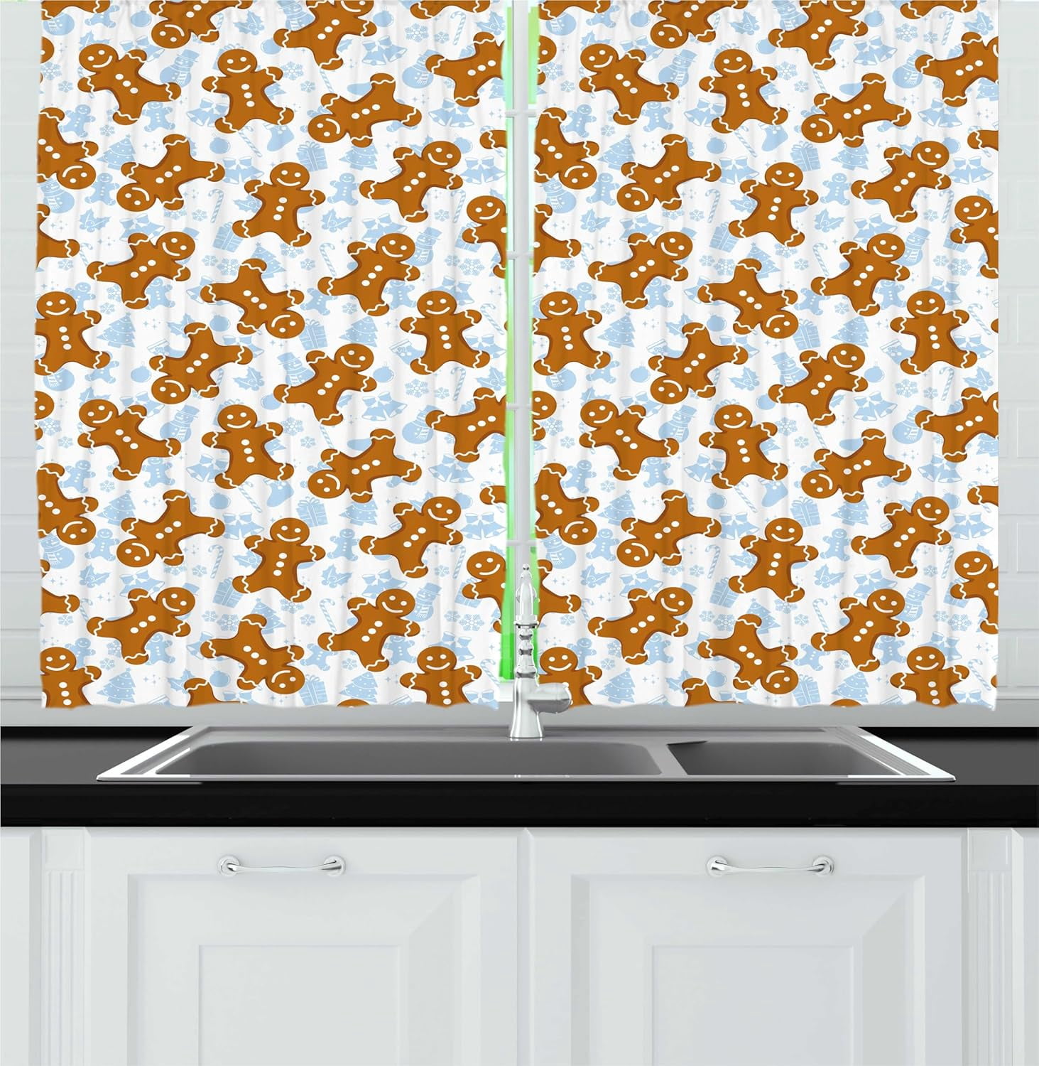 Gingerbread Man Kitchen Curtains, Traditional Christmas Cookie Pattern ...