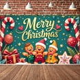 thumbnail image 1 of Gingerbread Man Merry Christmas Banner Candy Cane Xmas Display Christmas Ornament Golden Star Holiday Backdrop for Christmas Party Home Decoration Xmas Celebration, 1 of 3