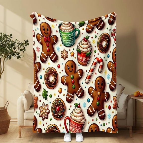Gingerbread Man Pattern Blanket, Soft Comfortable Throw Blanket, Warm Napping Blanket for Home Office Travel Camping School Christmas gift Dream Weave Home