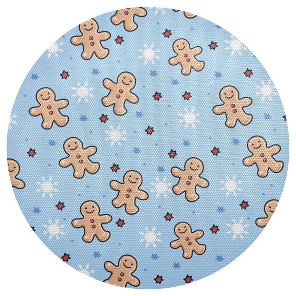 Gingerbread Man Pattern Round Placemats Set of 6 Woven Non-Slip Washable Heat Resistant Table Mats 15.4 Inch for Kitchen Dining Decor