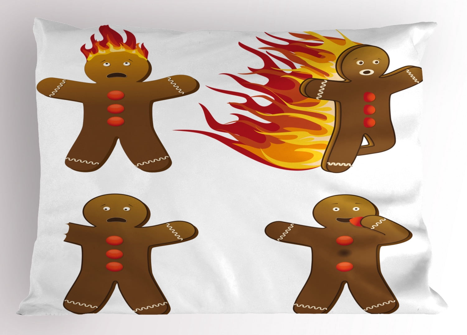 Gingerbread Fire Gingerbread Man Pillow Sham Gingerbread Man in Humorous Positions ...