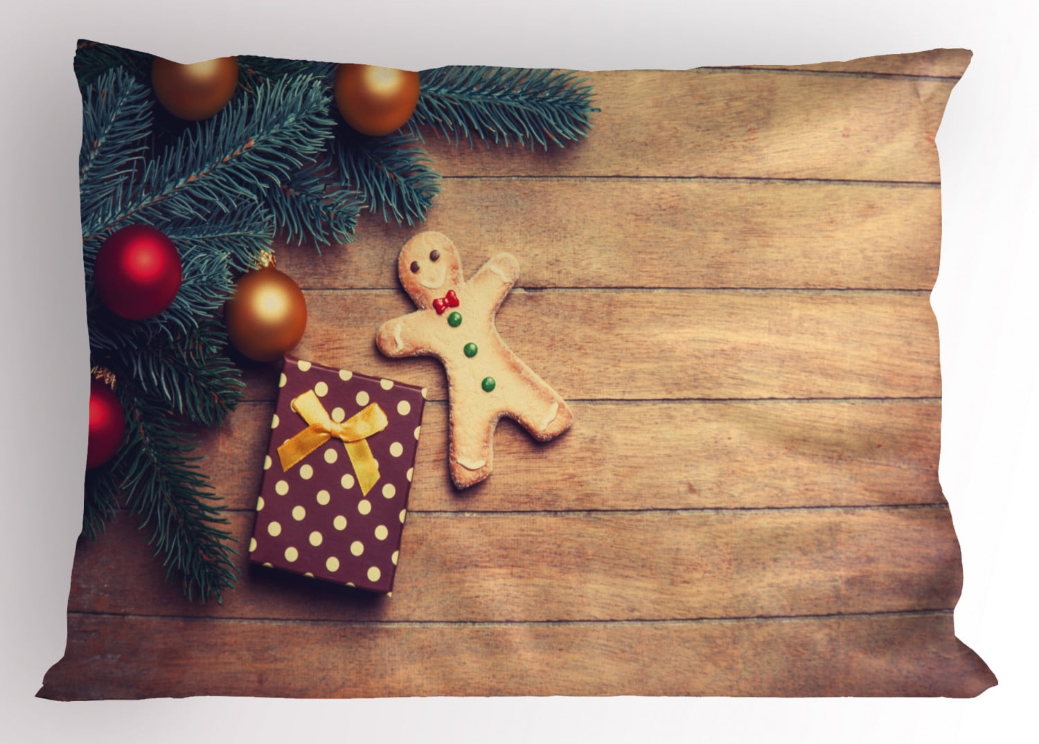 Gingerbread Man and Pine Branch Polyester Pillow Sham