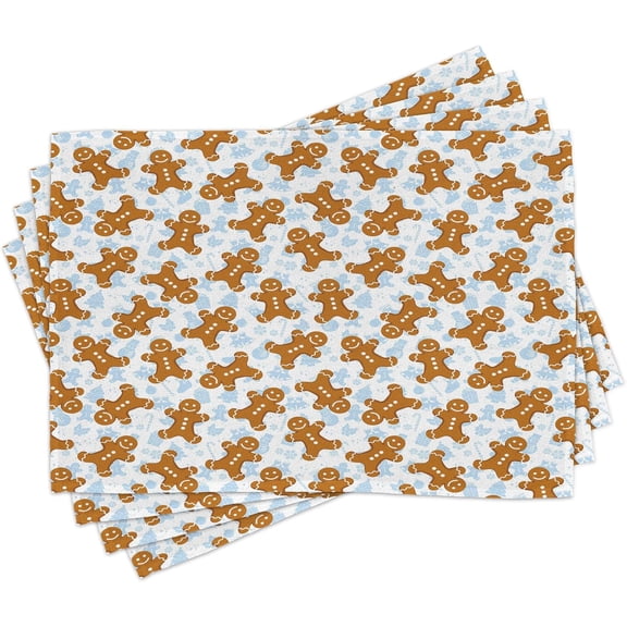 Gingerbread Man Place Mats Set of 8, Traditional Christmas Cookie Pattern Tile, Washable Fabric Placemats for Dining Table, Placemat 8 pcs, Light Caramel