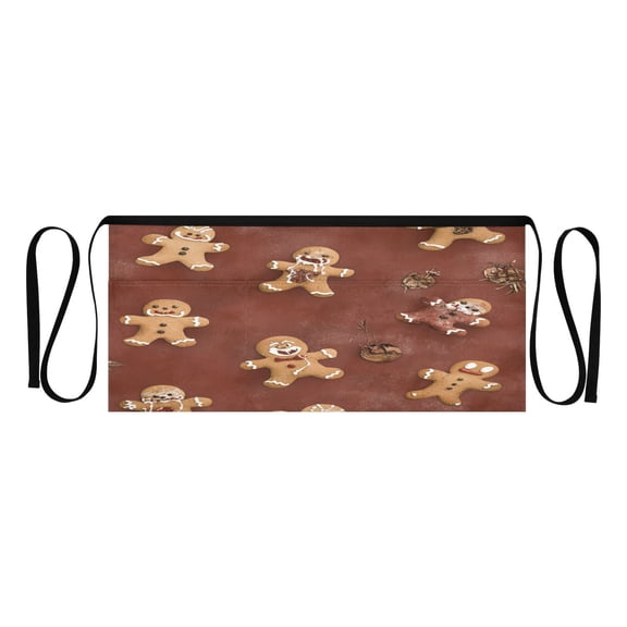 Gingerbread Man Repeat Pattern Multi Pocket Short Apron Waterproof, Adjustable 96.5in Belt for various occasions