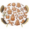 thumbnail image 1 of Gingerbread Man Round Tablecloth, Fitted Table Cover with Elastic for 45"-54" Round Tables, Snowflakes Xmas Trees Candy Winter Table Cloth Outdoor Indoor Dinning Party Waterproof Tablecloths, 1 of 7