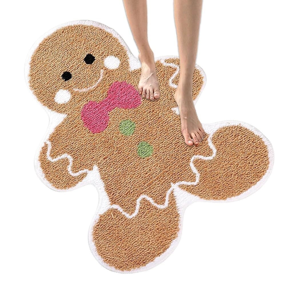 Gingerbread Man Shaped Carpet Christmas Doormat,Cute Gingerbread Bath