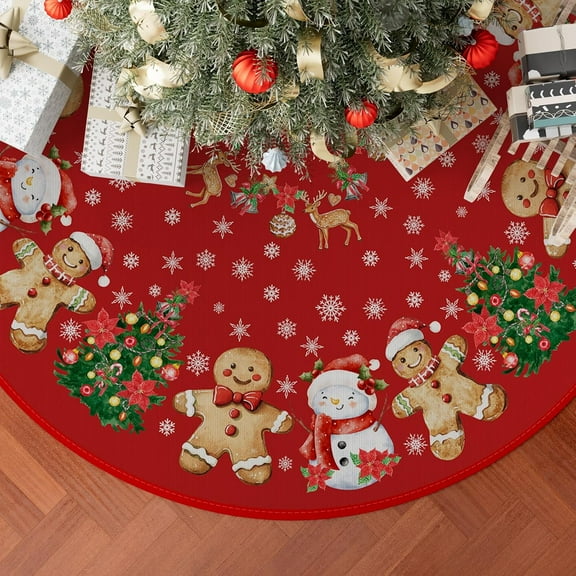 Gingerbread Man Snowman Deer Snowflake Christmas Tree Skirt Christmas Party Decorations for Home Xmas Holiday Winter Indoor Decro 36 Inch