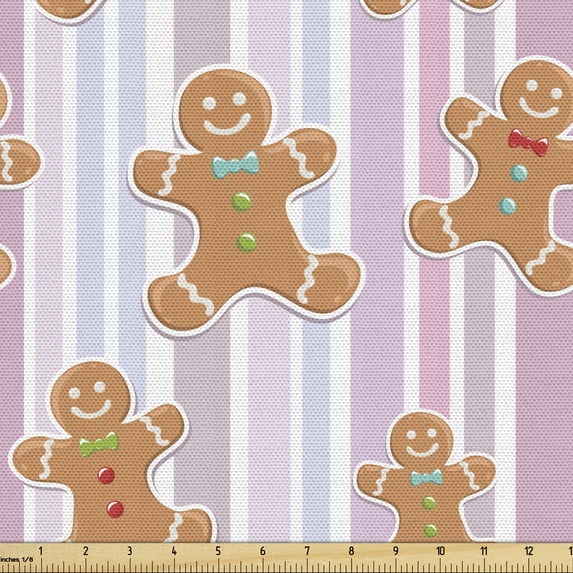 Ambesonne Gingerbread Man Fabric by the Yard Upholstery, Xmas Goodies, 2 Yards, Multicolor