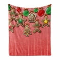 thumbnail image 1 of Gingerbread Man Soft Flannel Fleece Throw Blanket, Christmas Cookies and Baubles Bowties Symbolic Pastry Kids Design, Cozy Plush for Indoor and Outdoor Use, 60" x 80", Multicolor, by Ambesonne, 1 of 6