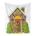 thumbnail image 1 of Gingerbread Man Soft Flannel Fleece Throw Blanket, Dessert Themed House Colorful Candies Cookie Man Graphic, Cozy Plush for Indoor and Outdoor Use, 50" x 60", Multicolor, by Ambesonne, 1 of 6