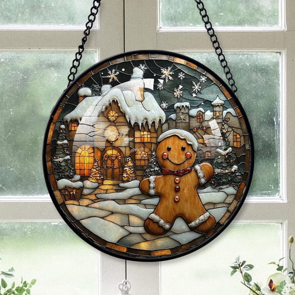 Gingerbread Man Stained Glass Suncatcher, Gingerbread Man Christmas, Gingerbread Man Decor, Christmas Ornaments for Mom, Christmas Men Gifts for Birthday CRN5Ze