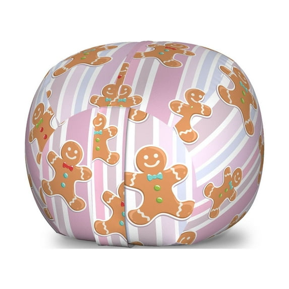 Gingerbread Man Storage Toy Bag Chair, Pattern with Pastel Colored Striped Backdrop Bakery Xmas Goodies, Stuffed Animal Organizer Washable Bag, Large Size, Multicolor, by Ambesonne