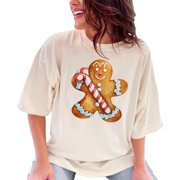 Gingerbread Man T-Shirt, Christmas Candy Cane Tee, Holiday Graphic Shirt, Festive Ginger Cookie, Cute Winter Apparel, Xmas Gift Idea, Ivory Comfort Colors T-Shirt, Large
